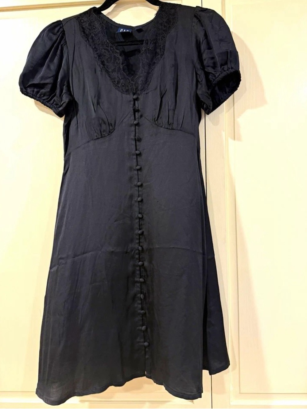 GAP Black Button-Front Mini Dress with Lace Trim